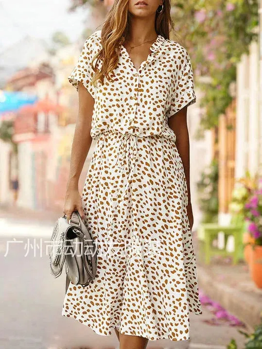 Polka Dot & Leopard Print Shirt Dress