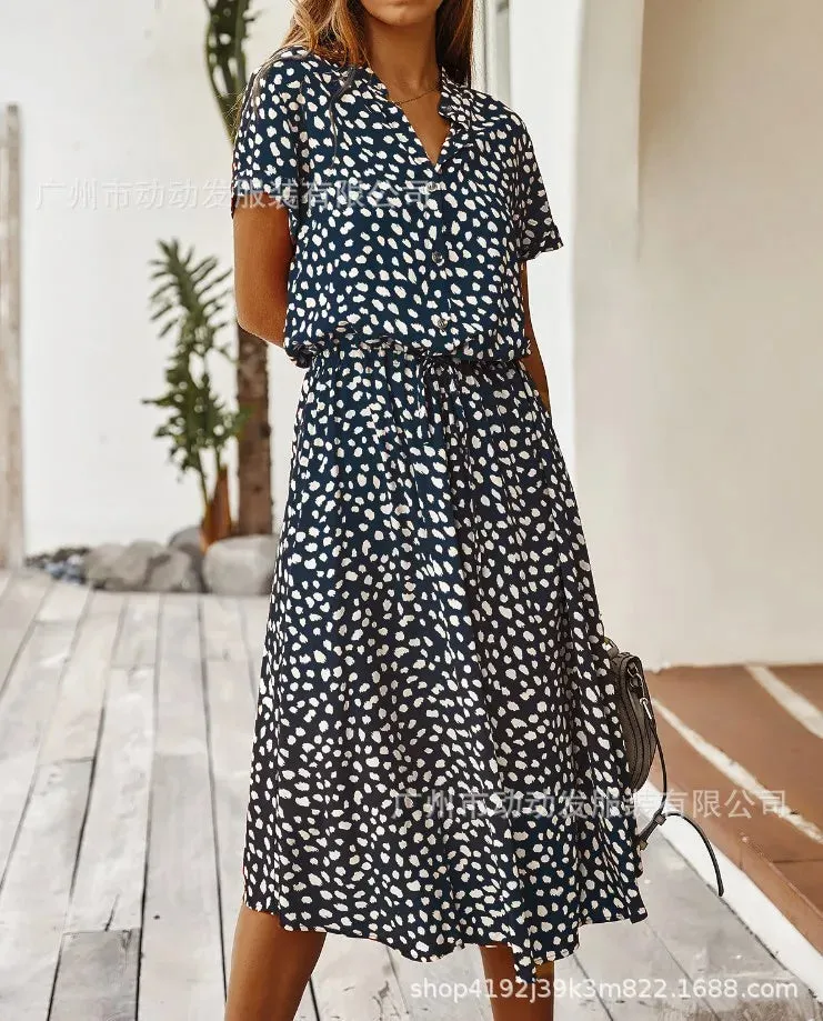 Polka Dot & Leopard Print Shirt Dress