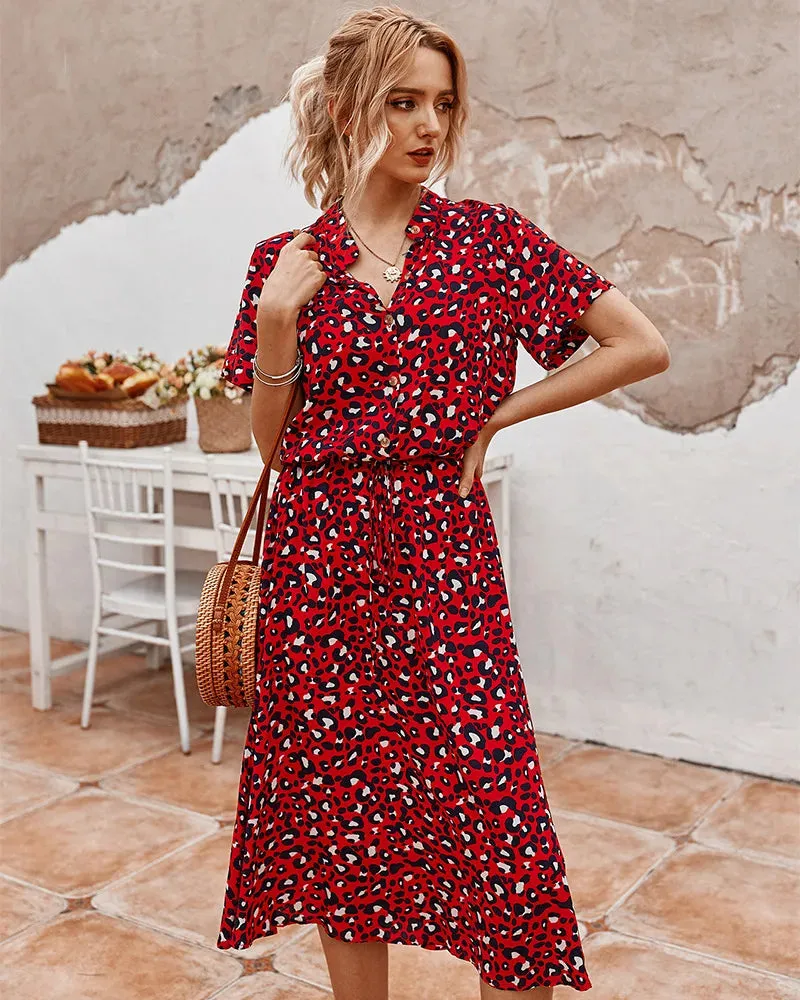 Polka Dot & Leopard Print Shirt Dress