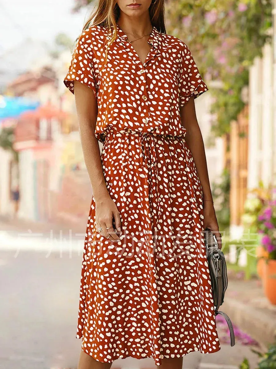 Polka Dot & Leopard Print Shirt Dress