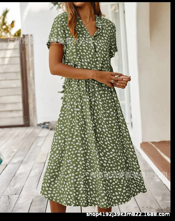 Polka Dot & Leopard Print Shirt Dress