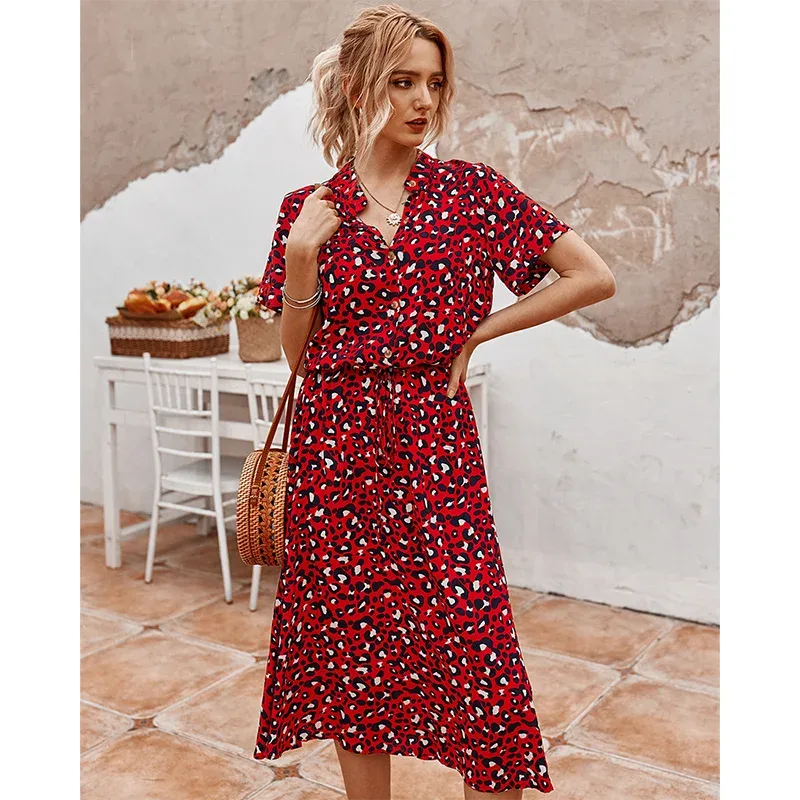 Polka Dot & Leopard Print Shirt Dress