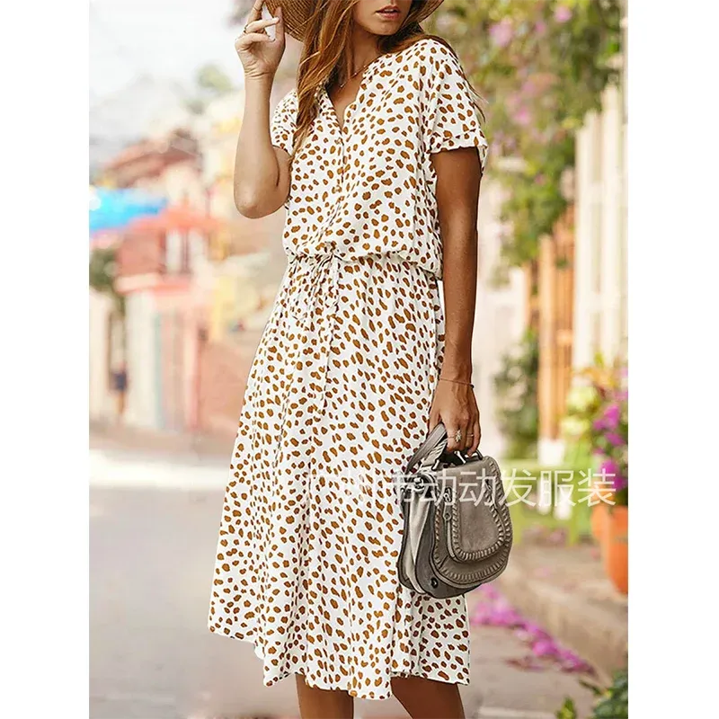 Polka Dot & Leopard Print Shirt Dress