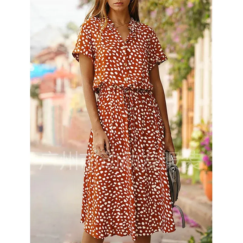 Polka Dot & Leopard Print Shirt Dress