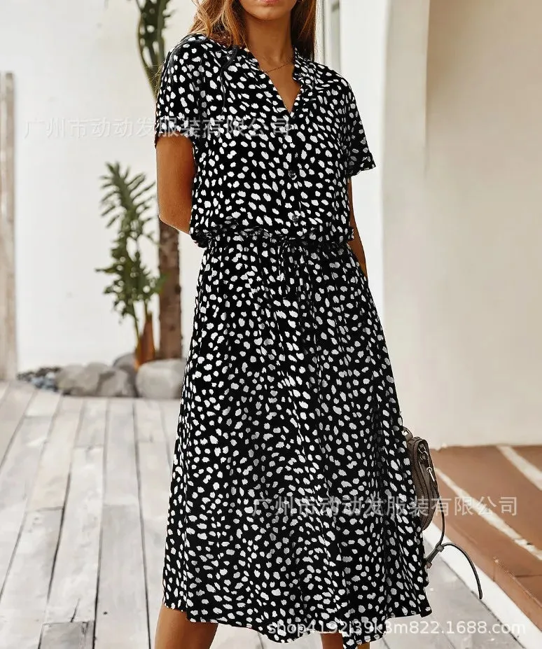 Polka Dot & Leopard Print Shirt Dress