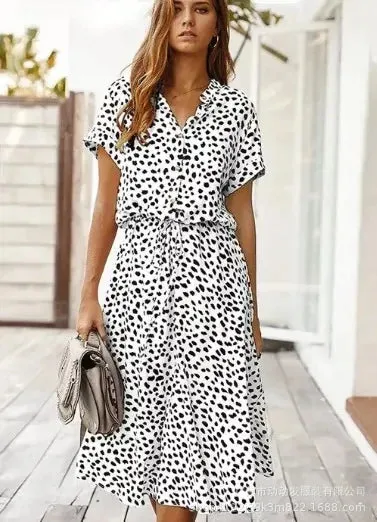 Polka Dot & Leopard Print Shirt Dress