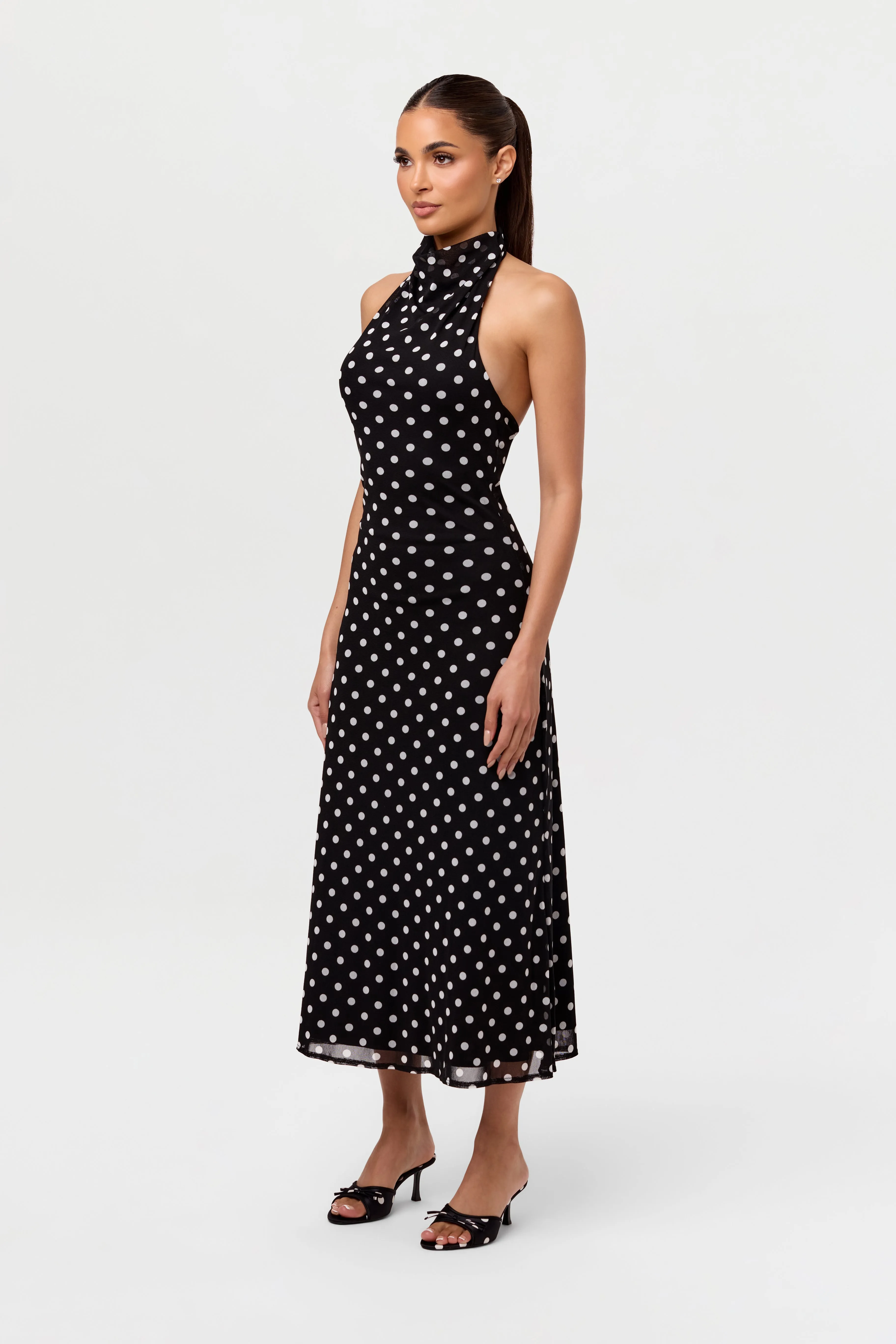Polka Dot Halter Midi Dress