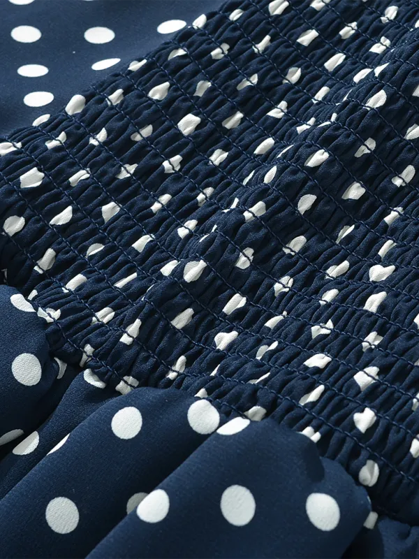 Polka Dot Mini Dress with Ruched Neckline and Button-Down Front