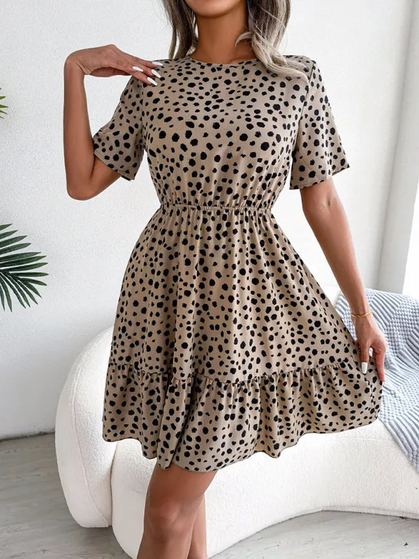 Polka Dot Mini Dress with Ruffled Hem and Cinched Waist