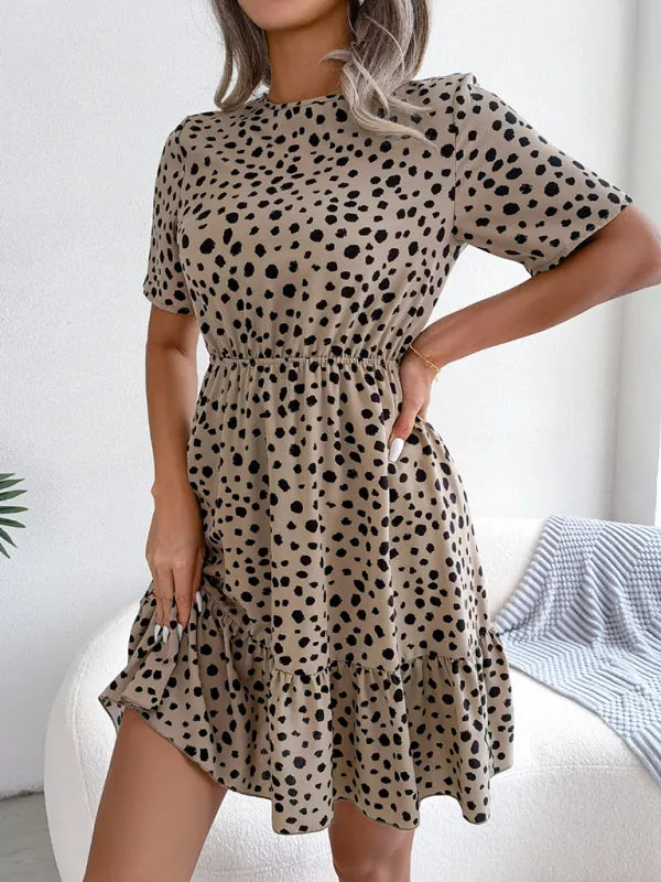 Polka Dot Mini Dress with Ruffled Hem and Cinched Waist