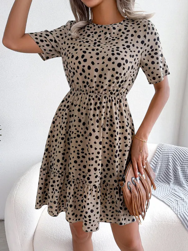 Polka Dot Mini Dress with Ruffled Hem and Cinched Waist