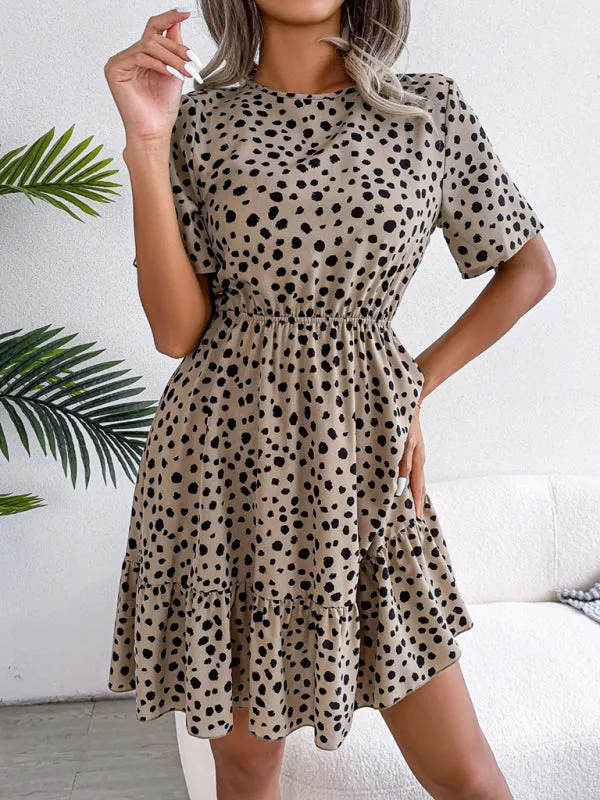 Polka Dot Mini Dress with Ruffled Hem and Cinched Waist