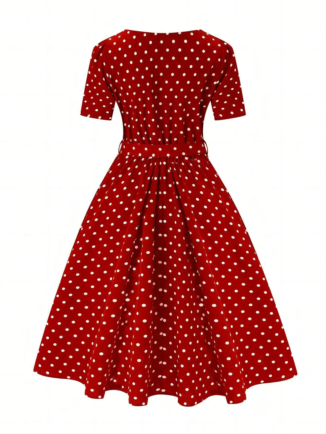 Polka Dot Printed Short-Sleeve Flowy Dress