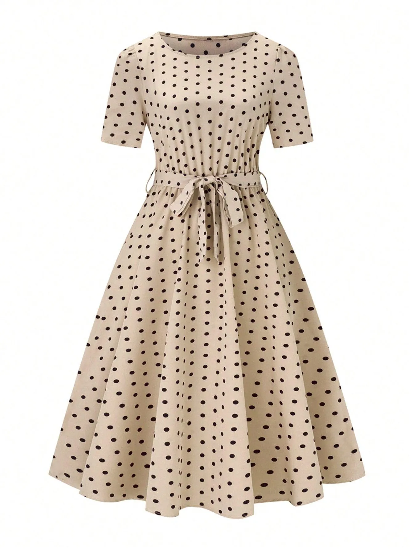 Polka Dot Printed Short-Sleeve Flowy Dress