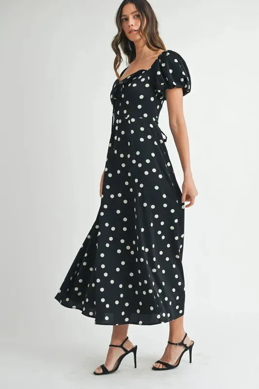Polka Dot Puff Sleeve Midi Dress: Timeless Elegance for Any Occasion in Black