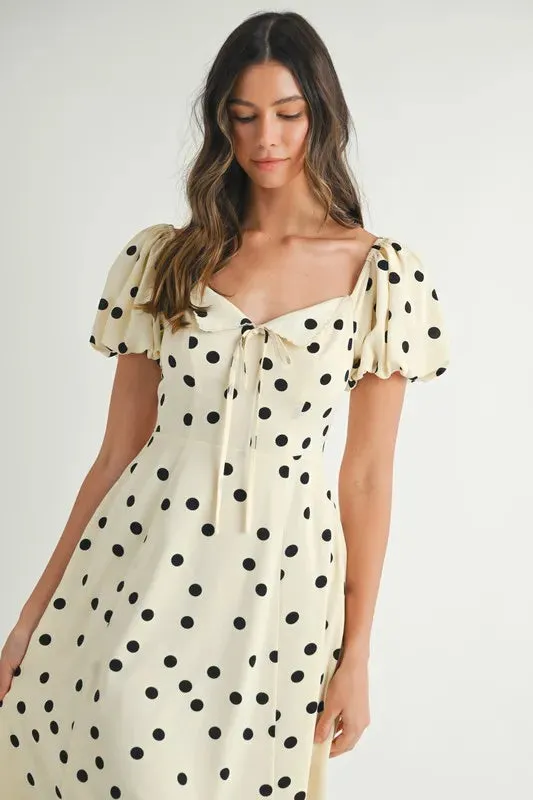 Polka Dot Puff Sleeve Midi Dress