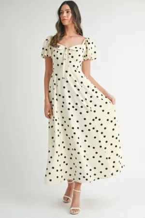 Polka Dot Puff Sleeve Midi Dress