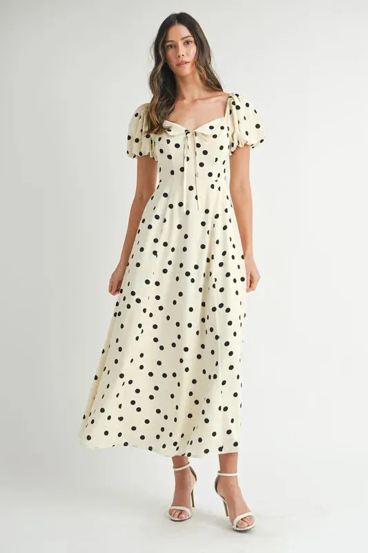 Polka Dot Puff Sleeve Midi Dress