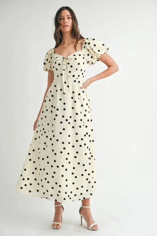 Polka Dot Puff Sleeve Midi Dress