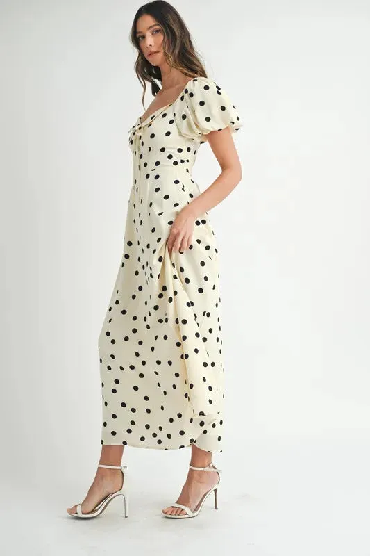Polka Dot Puff Sleeve Midi Dress