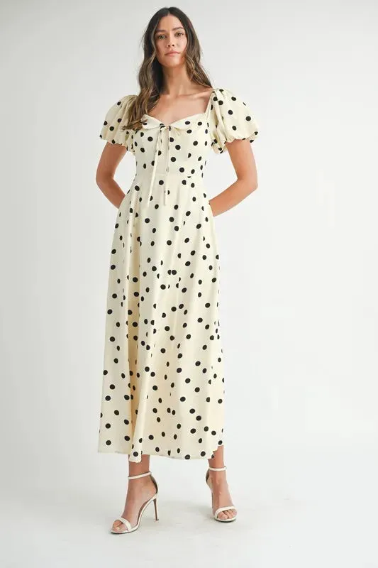 Polka Dot Puff Sleeve Midi Dress