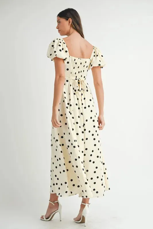 Polka Dot Puff Sleeve Midi Dress