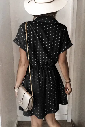 Polka Dot Shirt Collar Short Sleeve Mini Dress