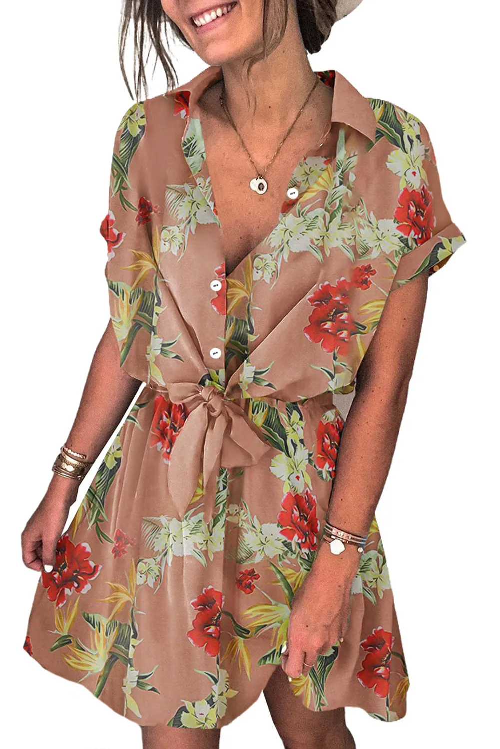 Polka Dot Shirt Collar Short Sleeve Mini Dress