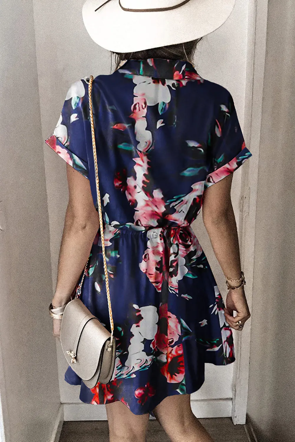 Polka Dot Shirt Collar Short Sleeve Mini Dress