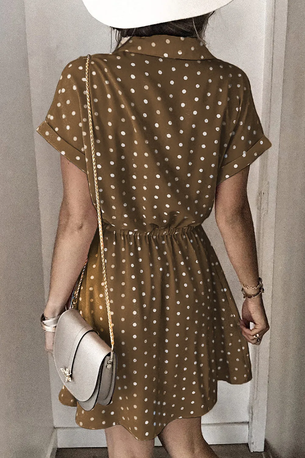 Polka Dot Shirt Collar Short Sleeve Mini Dress