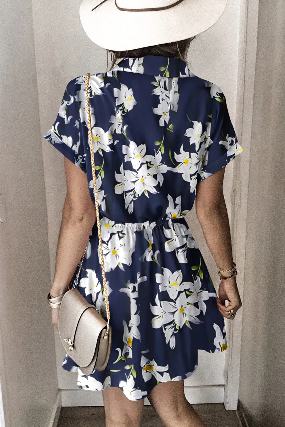 Polka Dot Shirt Collar Short Sleeve Mini Dress
