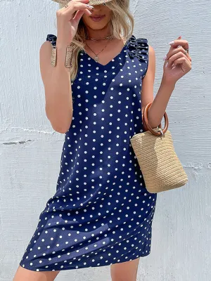 Polka Dot Summer Dress with Ruffled Shoulders