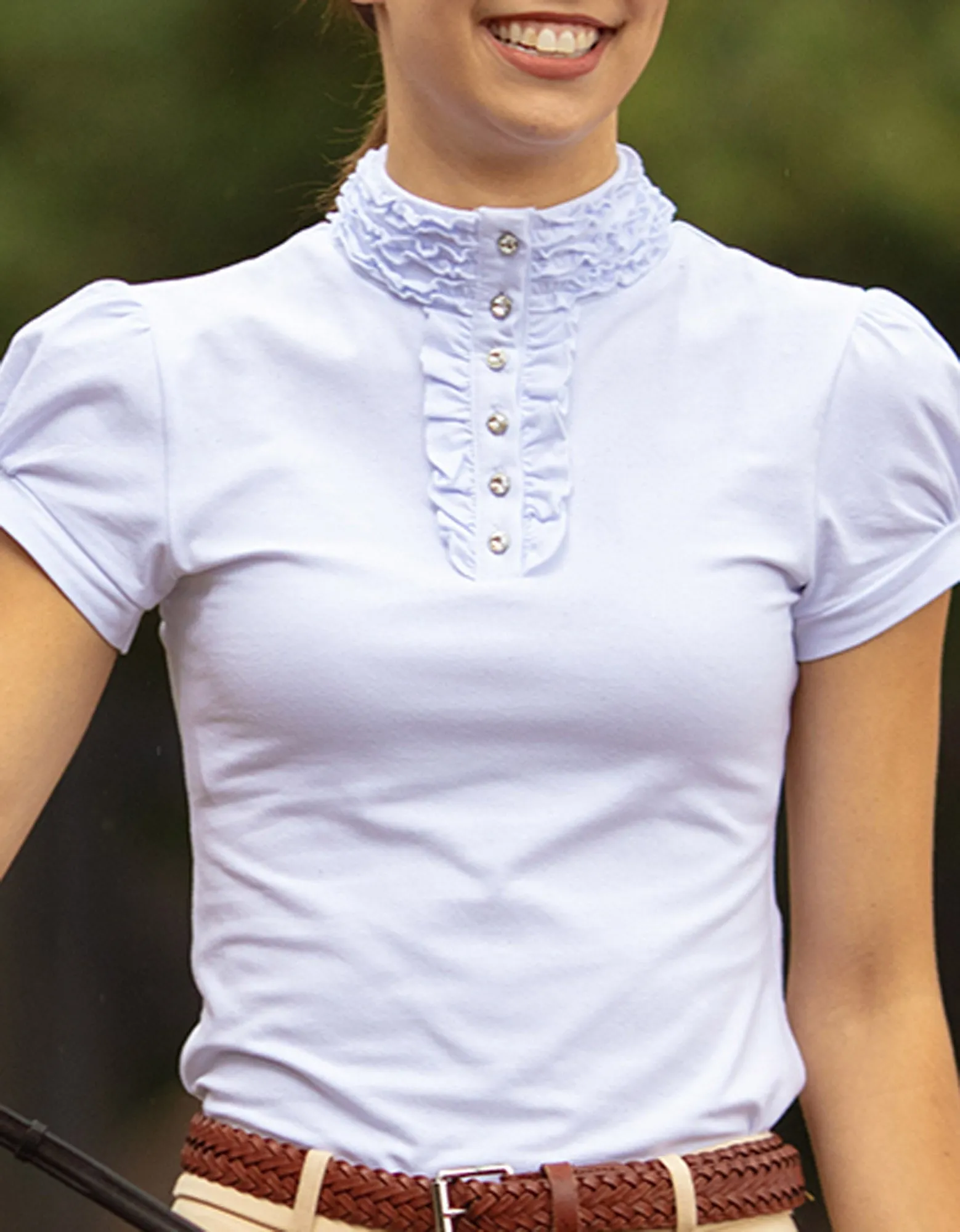 Polly Ruffle Ladies White Show Shirt
