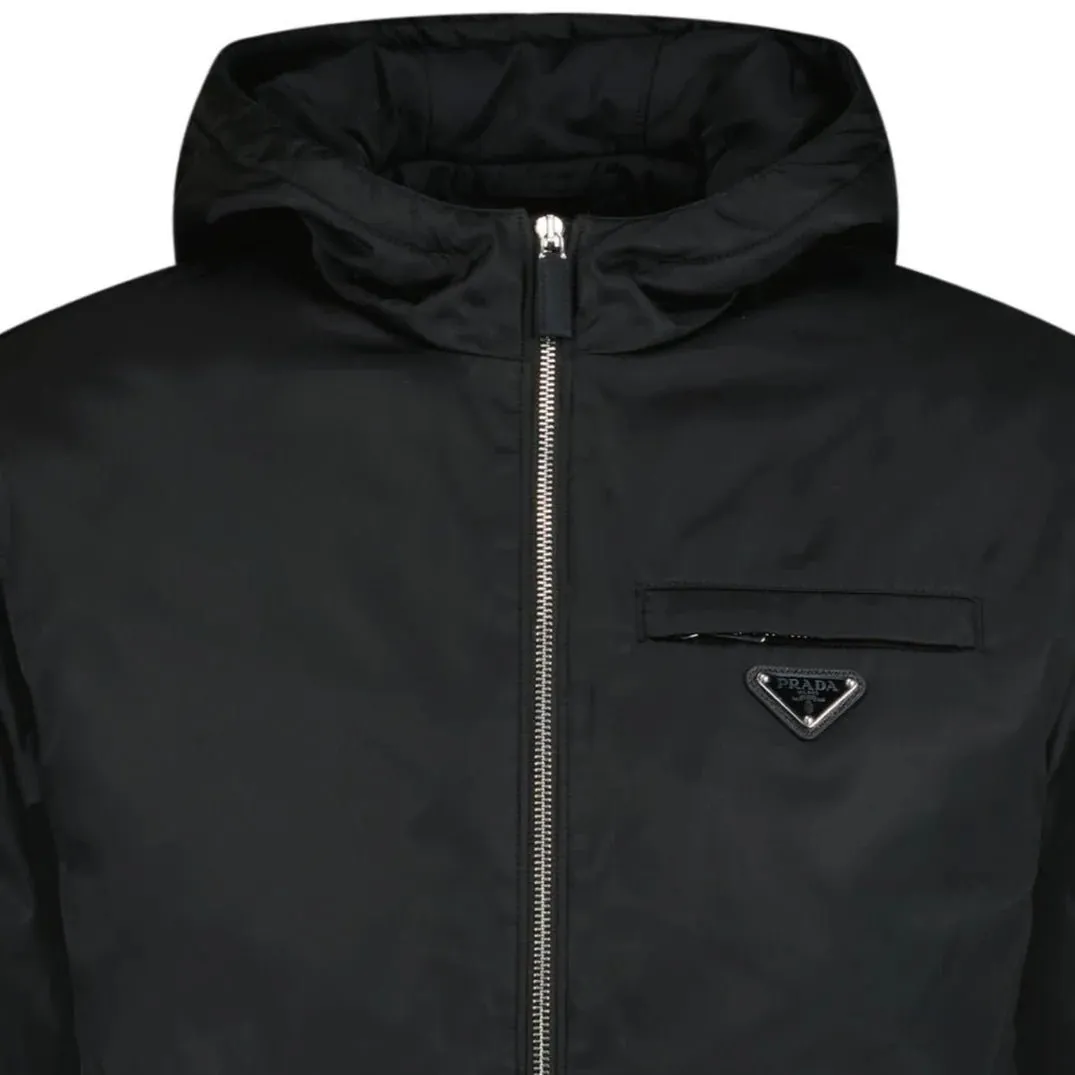 PRADA TRIANGLE LOGO PADDED ZIP RE-NYLON JACKET BLACK