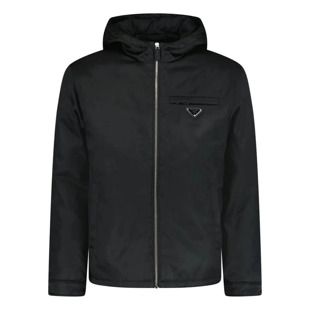 PRADA TRIANGLE LOGO PADDED ZIP RE-NYLON JACKET BLACK