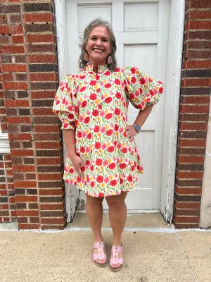 Pretty in Poppies Dress: White Multi