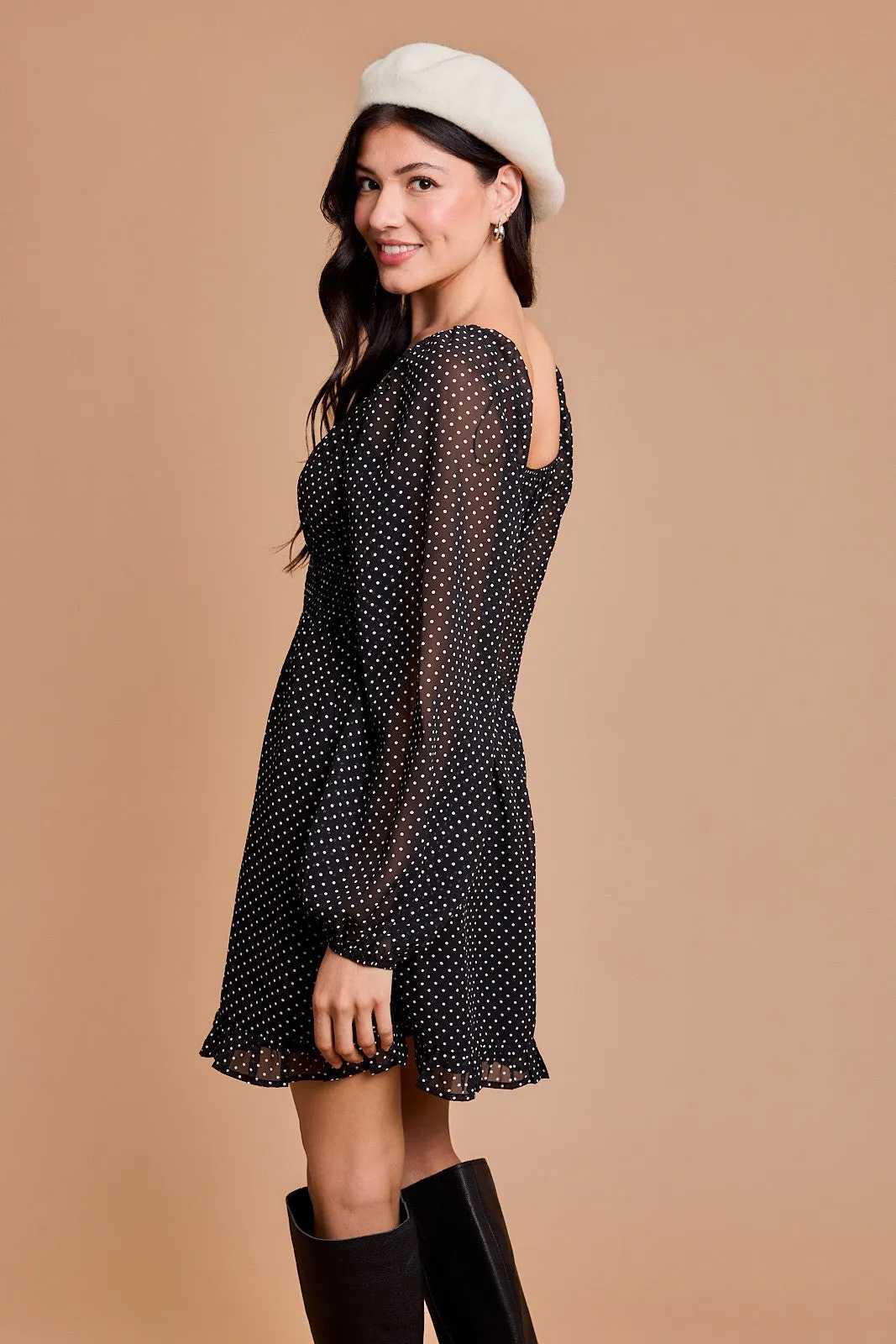 PUFF LONG SLEEVE POLKA DOT DRESS // FINAL SALE