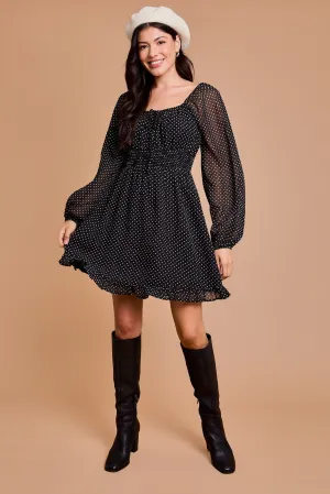 PUFF LONG SLEEVE POLKA DOT DRESS // FINAL SALE