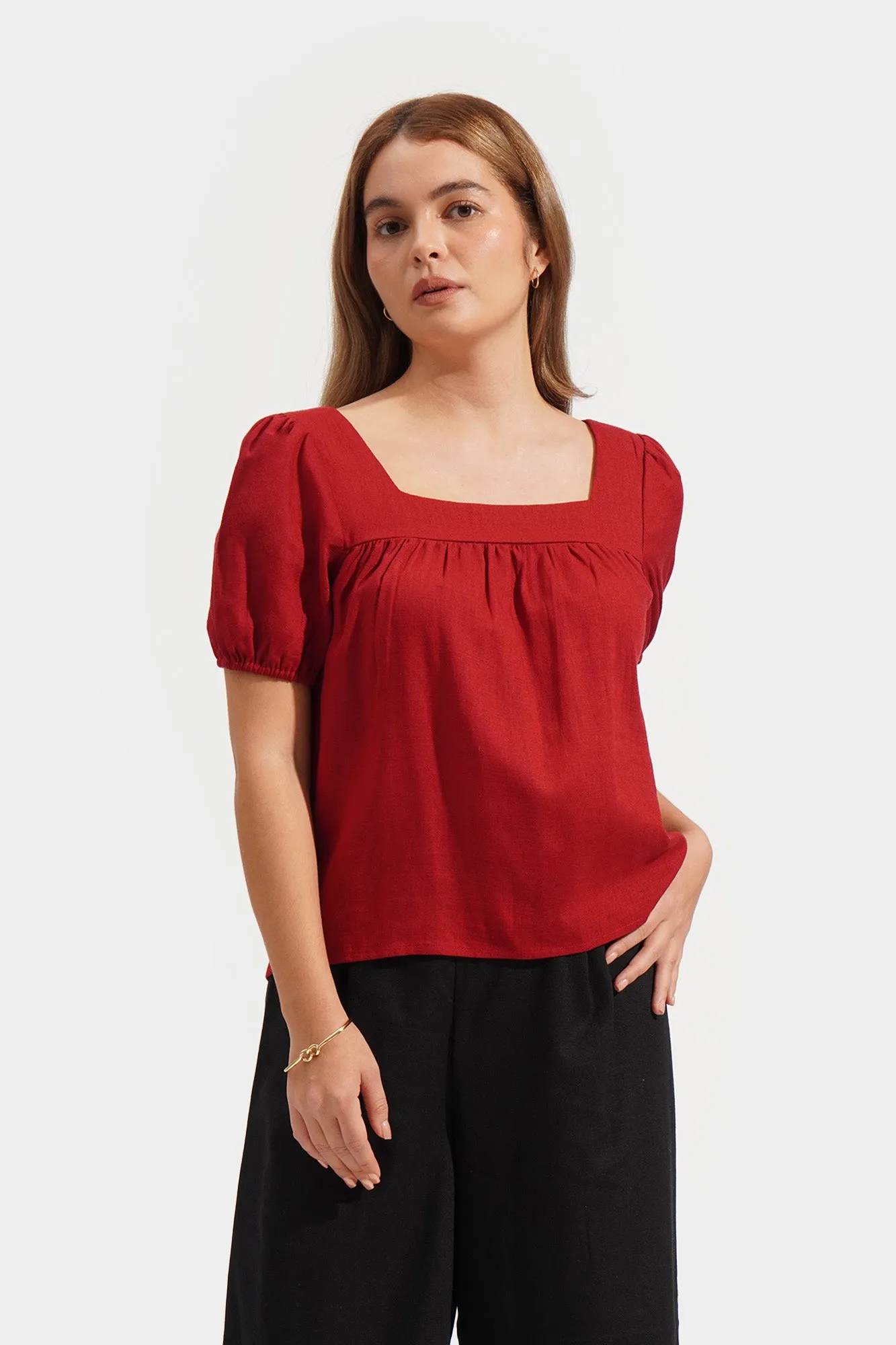 Puff Sleeve Shirring Top