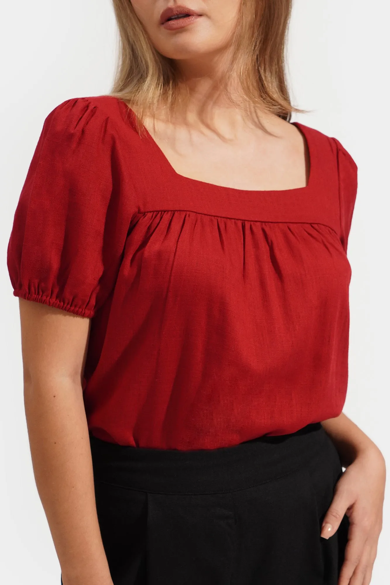 Puff Sleeve Shirring Top