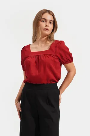Puff Sleeve Shirring Top