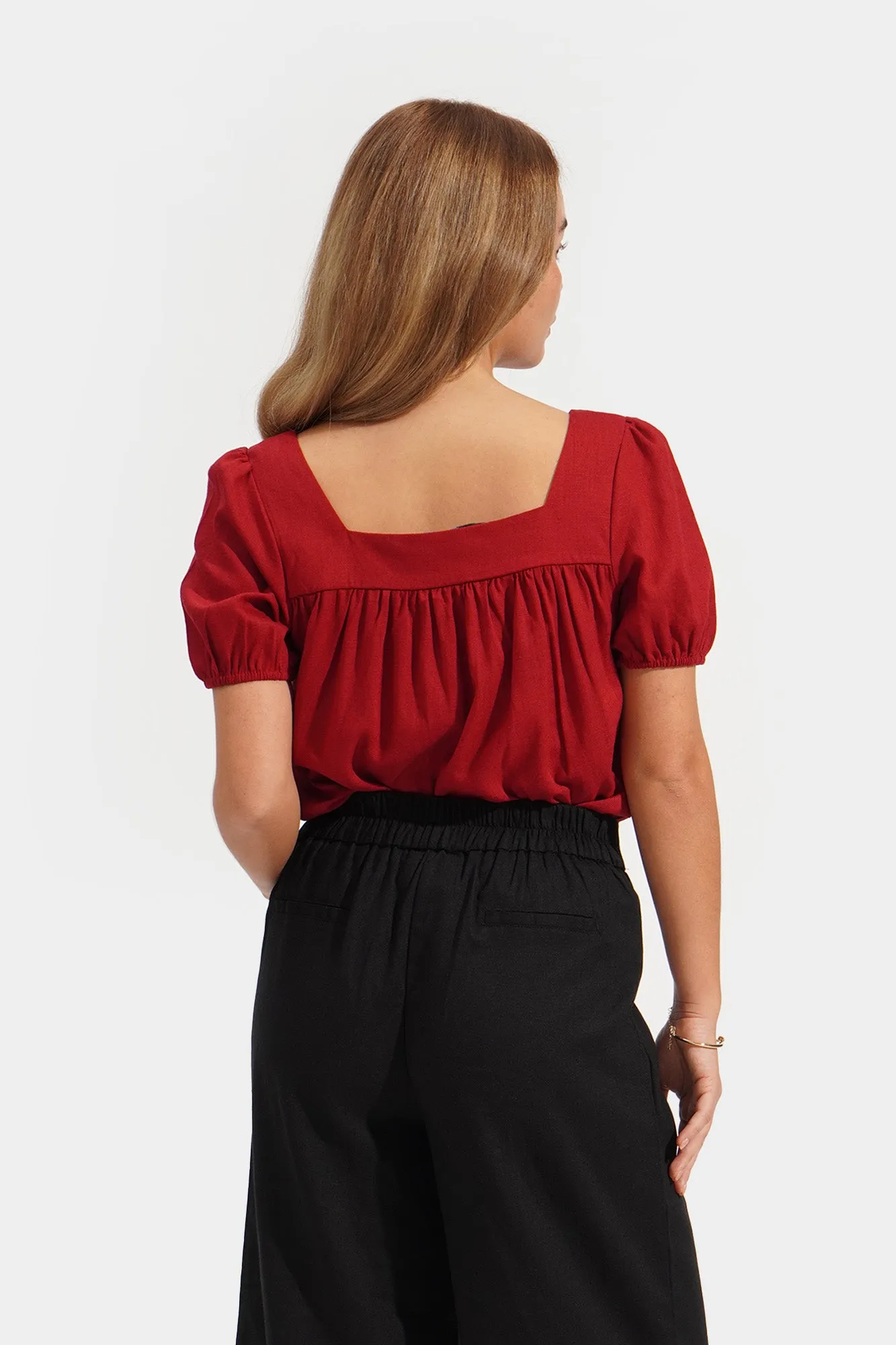 Puff Sleeve Shirring Top