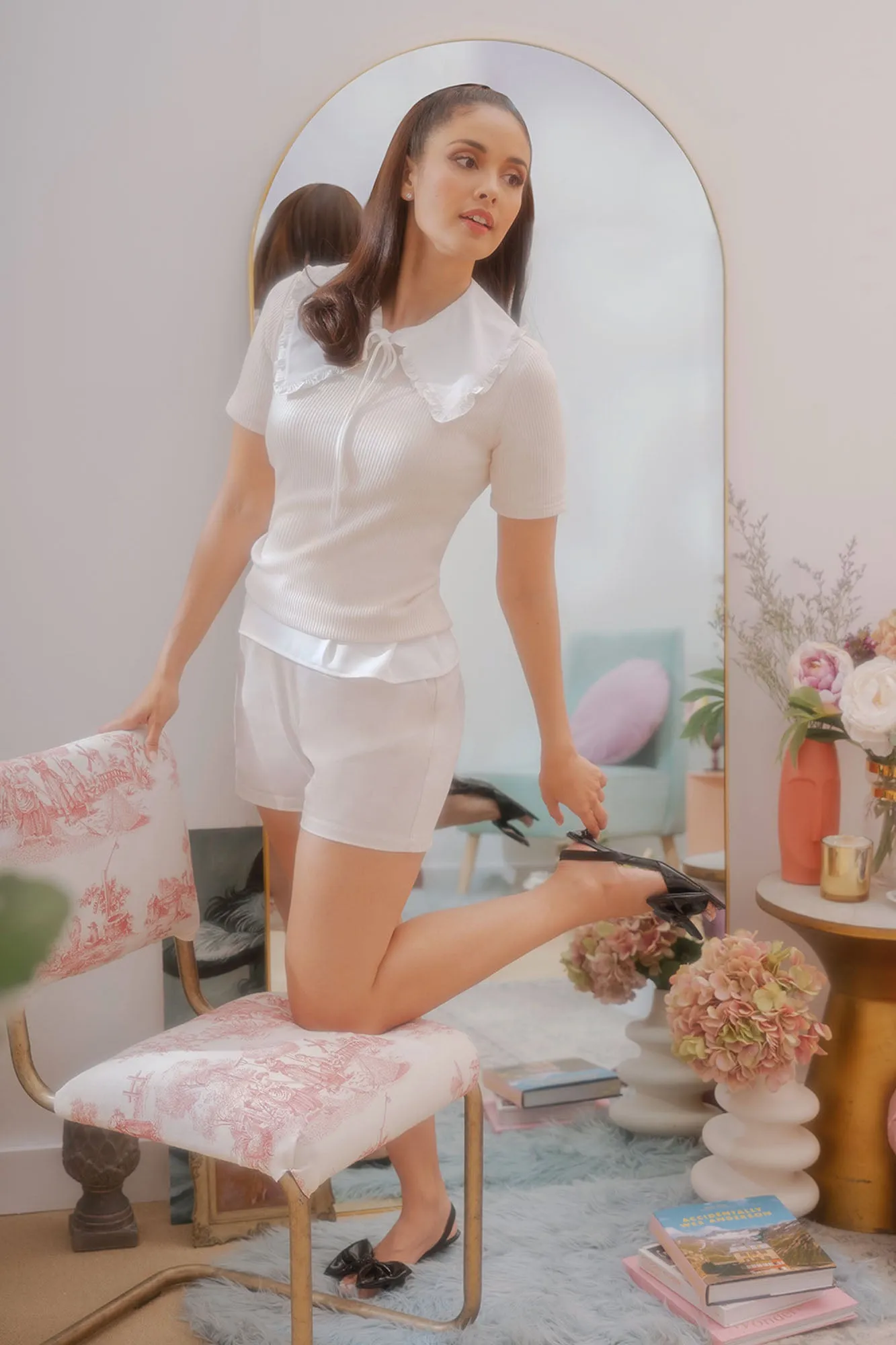Puff Sleeve Shirt with Oversized Collar
