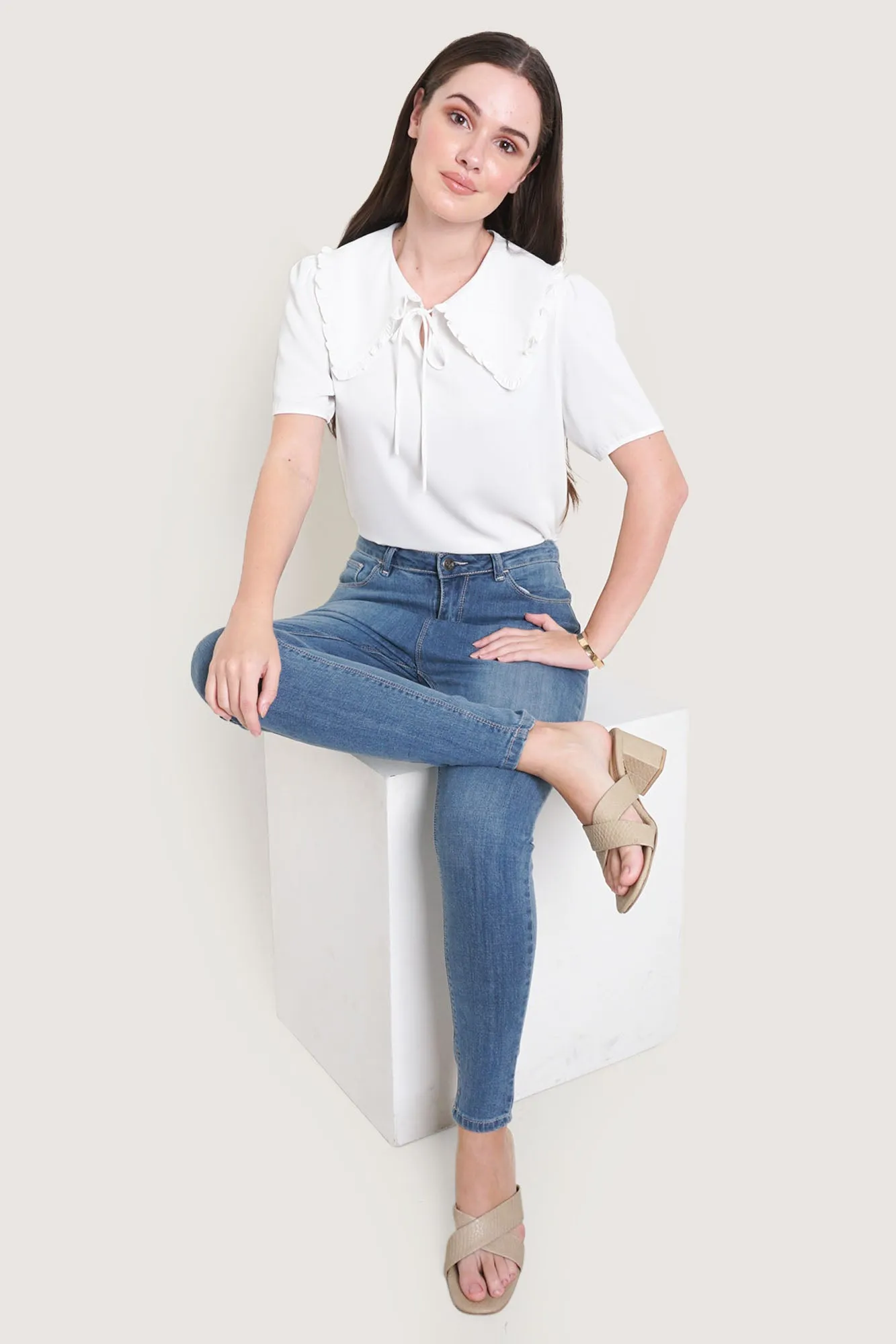 Puff Sleeve Shirt with Oversized Collar