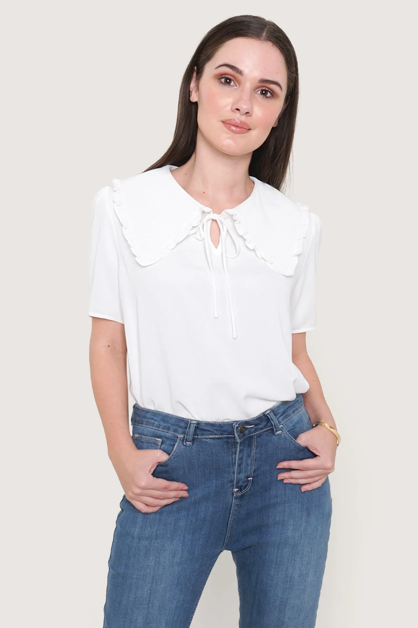 Puff Sleeve Shirt with Oversized Collar