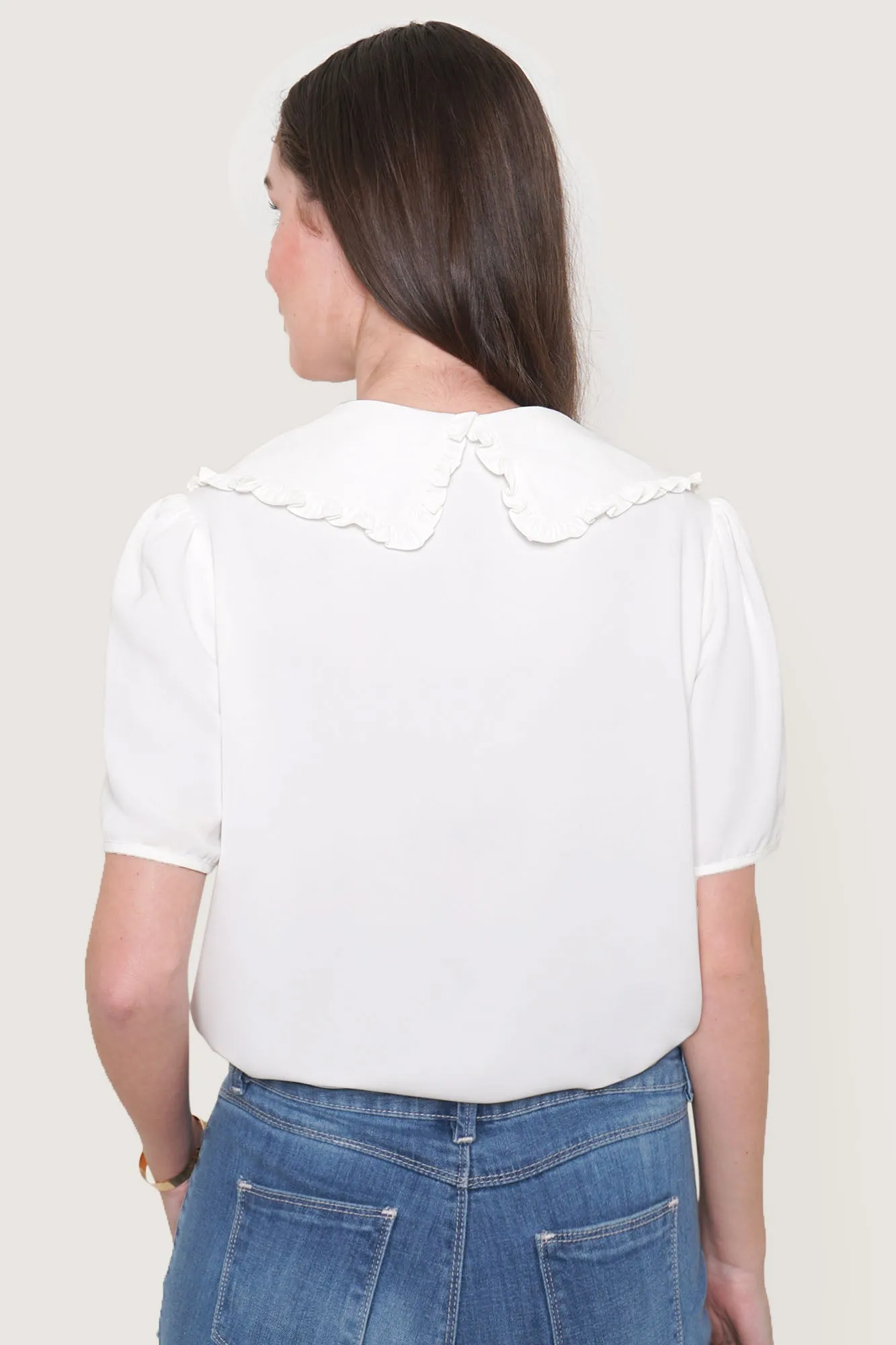 Puff Sleeve Shirt with Oversized Collar