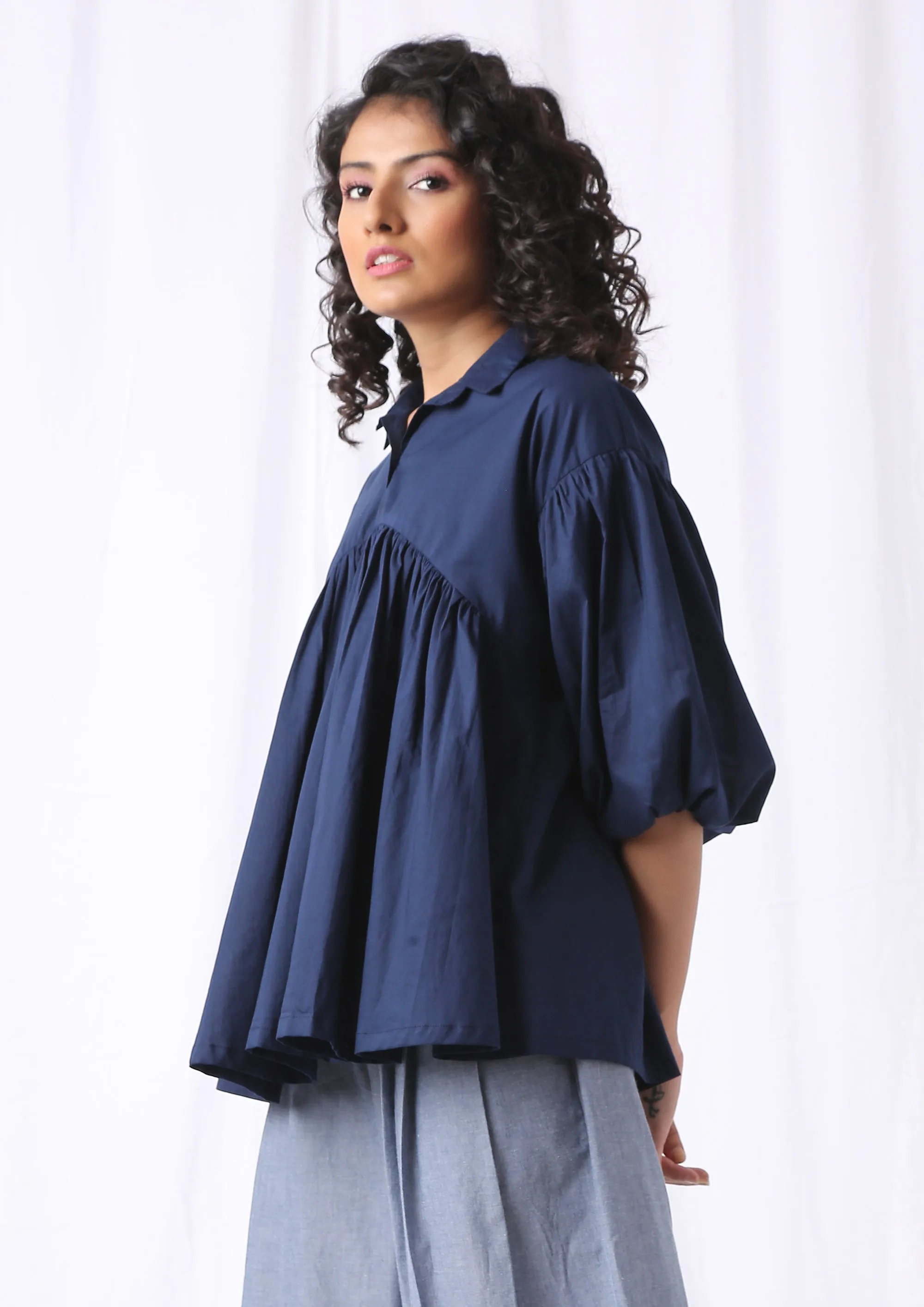 PUFF SLEEVE TOP - BLUE