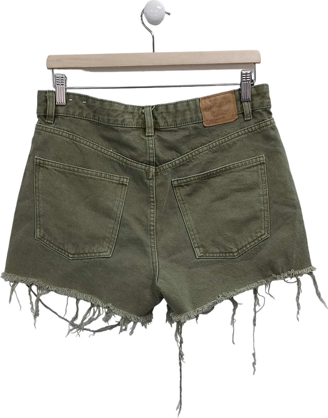 Pull&Bear Green Distressed Hem Denim Shorts UK 10