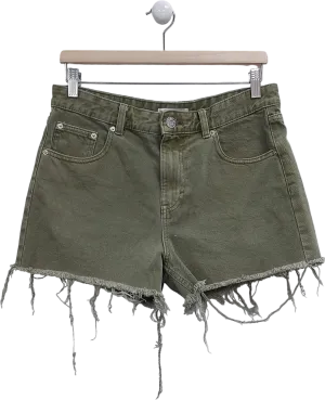 Pull&Bear Green Distressed Hem Denim Shorts UK 10