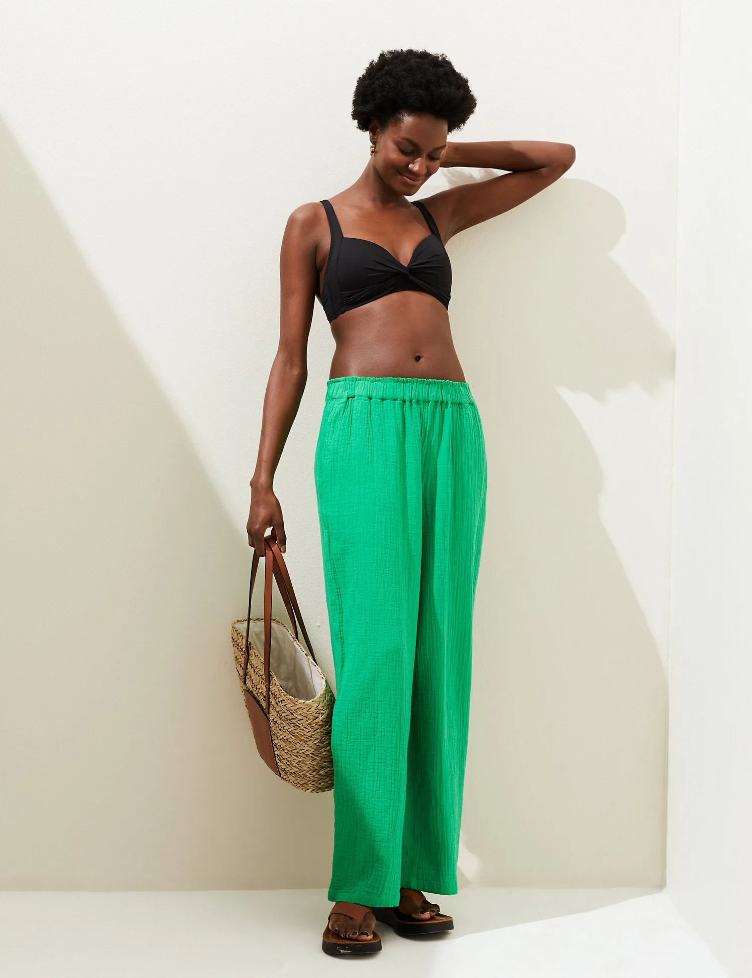 Pure Cotton Wide Leg Trousers